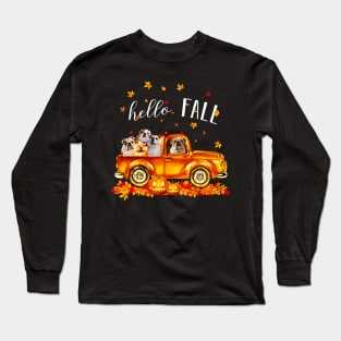 Bulldogs Hello Fall - Bulldogs In Car Pumpkin Halloween T-shirt Bulldogs Autunm Gift Long Sleeve T-Shirt